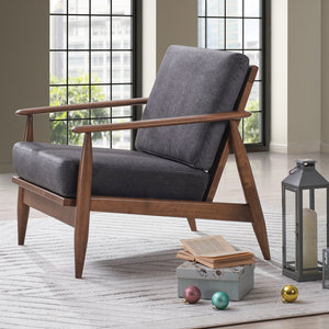 English Elm Charcoal Removable Cushion Accent Chair with Full Foam Comfort, Rubber Wood Frame, Brown Finish B062S00567