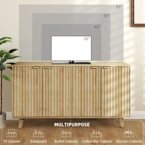 English Elm Coffee Bar Fluted Sideboard with Gold Pulls Adjustable Shelves and Tapered Wood Legs T3971P428175