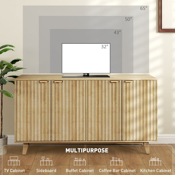 English Elm Coffee Bar Fluted Sideboard with Gold Pulls Adjustable Shelves and Tapered Wood Legs T3971P428175
