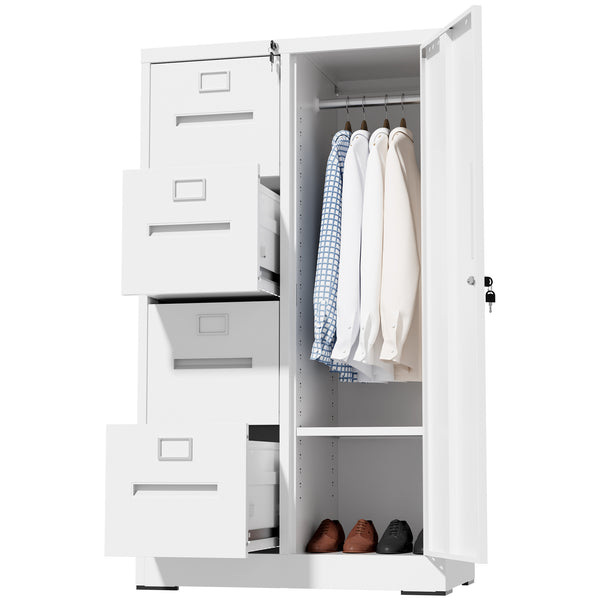 English Elm Metal Four Drawer Filing Cabinet with Lock Steel Storage for Home Office Bedroom White W2735P457275