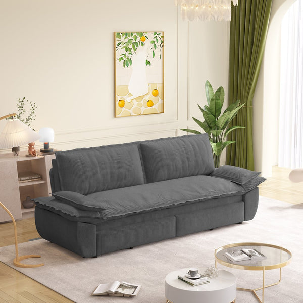 English Elm 73.2" Queen Sleeper Sofa Convertible Corduroy Loveseat for Guest Room or Living Space Grey W1885S00337