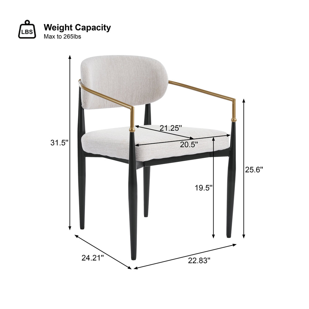English Elm Fabric Upholstered Dining Chairs Glam Set of Two with Gold Accents Iron Frame N768P379506B