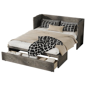 English Elm Queen Murphy Cabinet Bed Pine Wood Geometric Panel Antique Grey with Usb Charging W504S00302