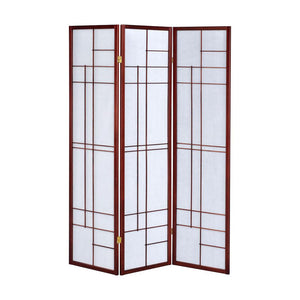 English Elm 3-Panel Cherry Shoji Room Divider Folding Screen with Warm Brown-Red Finish, Decorative Privacy Panel B016P381097