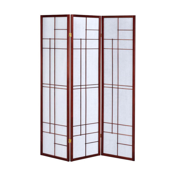 English Elm 3-Panel Cherry Shoji Room Divider Folding Screen with Warm Brown-Red Finish, Decorative Privacy Panel B016P381097