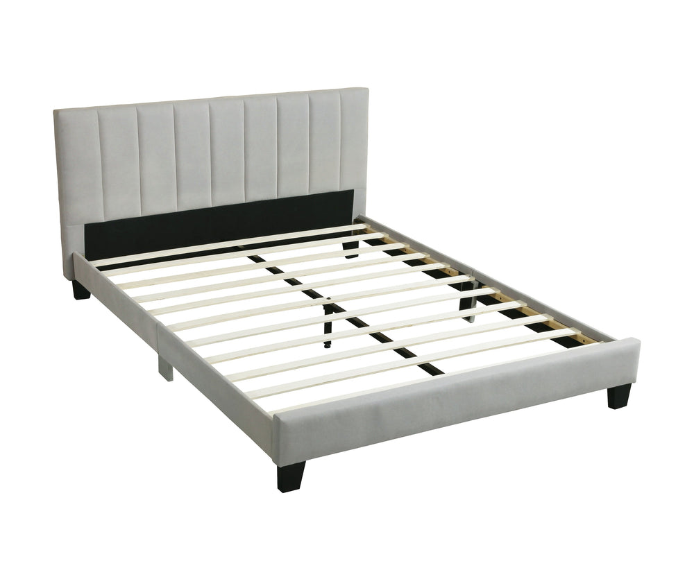 English Elm 1pc California King Bedframe in Gray Vertical Tufted Polyfiber Headboard, Slat Support, Modern Elegance B011P243674