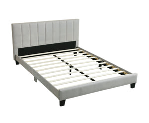 English Elm 1pc California King Bedframe in Gray Vertical Tufted Polyfiber Headboard, Slat Support, Modern Elegance B011P243674