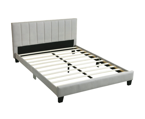 English Elm 1pc California King Bedframe in Gray Vertical Tufted Polyfiber Headboard, Slat Support, Modern Elegance B011P243674