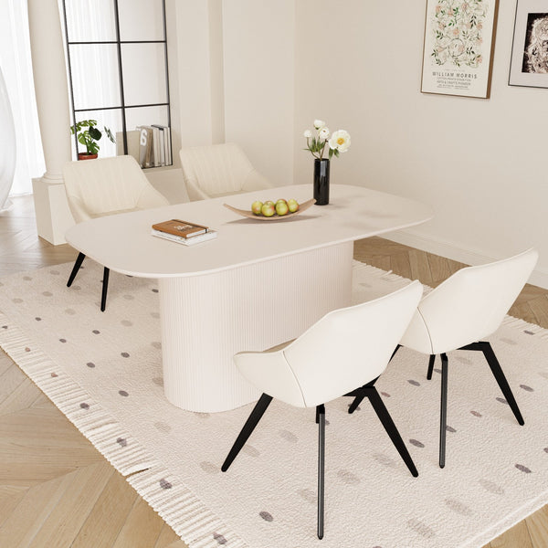 English Elm 63" Rectangular Mdf Dining Table Set Four Pu Leather Chairs Modern Kitchen W2189S00877