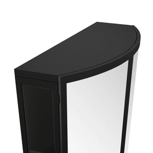 English Elm 23.62"Modern Arched Glass Cabinet with Shatterproof Mirror, Double-Layer Storage, Towel Rack, Black W757P314594
