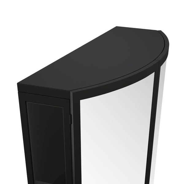 English Elm 23.62"Modern Arched Glass Cabinet with Shatterproof Mirror, Double-Layer Storage, Towel Rack, Black W757P314594