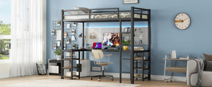 English Elm Twin Xl Metal Loft Bed With Integrated Desk And Storage, Stylish Space-Saving Solution In Black Finish W1580S00045-GIGA