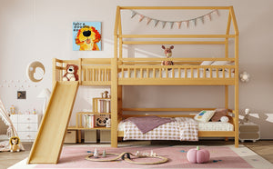 English Elm Full Bunk Bed with Trundle Bookshelf Storage Pine Frame Car Design for Kids W1580S00301