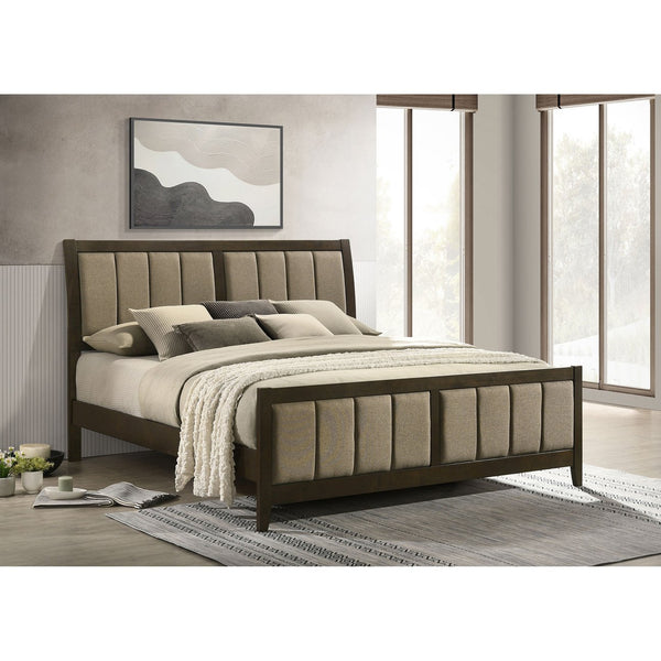 English Elm Clement Channel Tufted Eastern King Upholstered Bed with Warm Cocoa Fabric Panels B062S01705