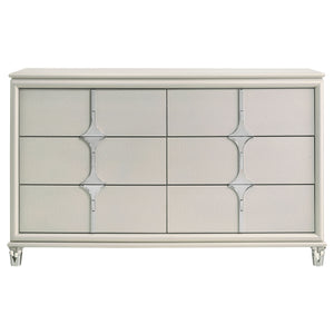 English Elm Gwendolyn Pearl White 6-Drawer Dresser Cabinet with Diamond Star Drawers, Jewelry Tray & Acrylic Legs B062P375502