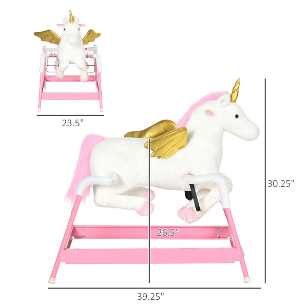 English Elm Soft Plush Unicorn Spring Horse Ride on Toy with Sound for Kids Ages 3 and Up T3971P442616
