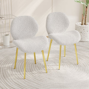 English Elm Modern Minimalist White Teddy Velvet Dining Chairs Set Of 2 With Gold Legs - Stylish Comfort & Versatility W1727P251124