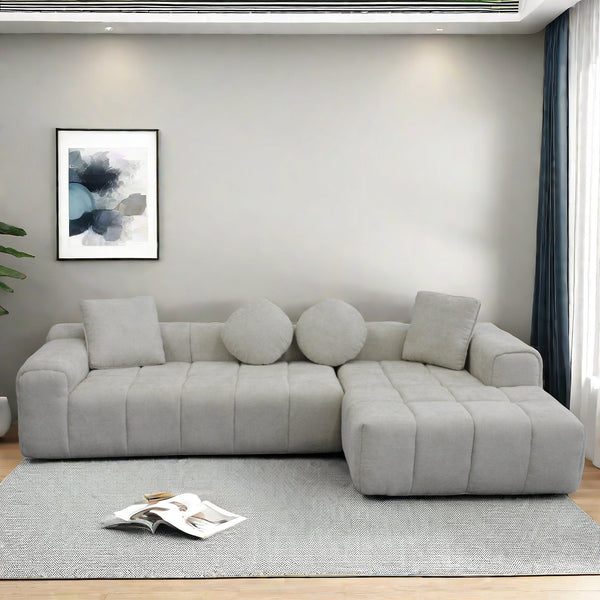 English Elm Modern Modular Compressed Sofa Chaise Right Side L-Shape Sectional Couch Beige Sponge Foam Cloud, No Assembly Required W1183S00017