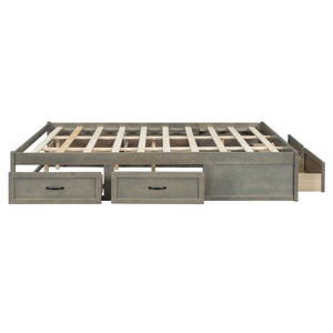 English Elm Queen Platform Bed with Six Storage Drawers Low Profile Frame for Modern Bedrooms Antique Gray N708P263022E-1