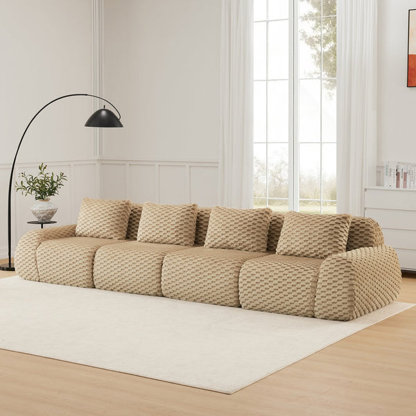 English Elm 146" Modular Flannelette Sectional Sofa Deep Seat Four Piece Living Room Couch Light Camel W714S01514