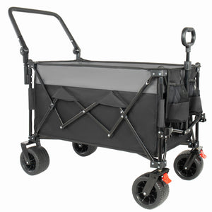 English Elm Multi-functional Heavy Duty Folding Wagon with Canopy Steel Frame All Terrain Wheels Black+ Gray W2932P417662
