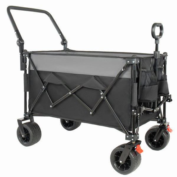 English Elm Multi-functional Heavy Duty Folding Wagon with Canopy Steel Frame All Terrain Wheels Black+ Gray W2932P417662