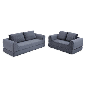 English Elm 2-in-1 Corduroy Futon Sofa Sleeper Modular Floor Couch for Studio and Guest Living Spaces Grey W1117S00377