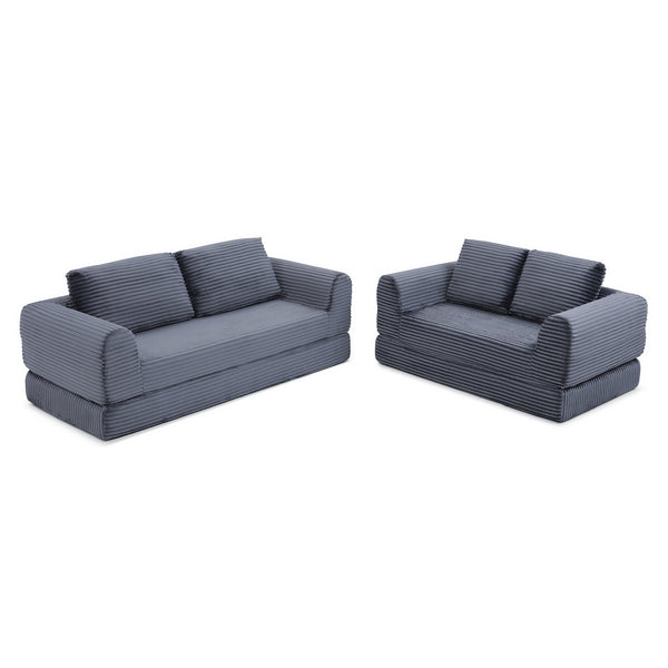 English Elm 2-in-1 Corduroy Futon Sofa Sleeper Modular Floor Couch for Studio and Guest Living Spaces Grey W1117S00377