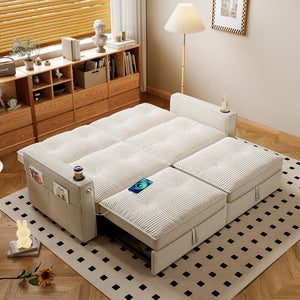 English Elm W3820s00010 Corduroy Sleeper Sofa Pull Out Guest Bed for Studio Apartments and Small Spaces White W3820S00028