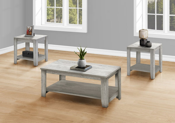 English Elm Table 3-Piece Set with Coffee and End Tables, Industrial Wood-Look, Rounded Safe Edges, Storage Shelves Grey 44 L x 24 W x 7 H B2710P219970