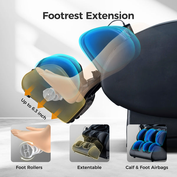 English Elm Bosscare Full Body Shiatsu Recliner with Sl Track 3d Rollers and App Control Black W730P162463