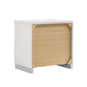 English Elm 2-drawer White High Gloss Nightstand with Chrome Handles & Base, Modern Luxe Storage for Bedrooms B016P254558