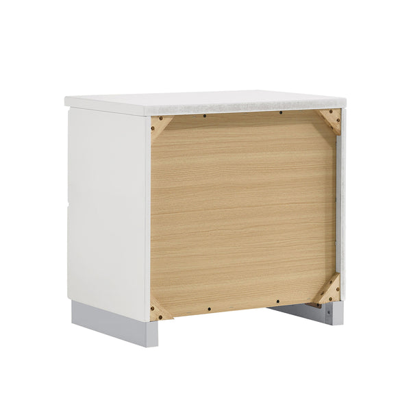 English Elm 2-drawer White High Gloss Nightstand with Chrome Handles & Base, Modern Luxe Storage for Bedrooms B016P254558