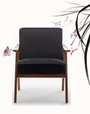 English Elm Accent Chair Microfiber Upholstered Tapered Wood Legs Mid-century Modern Lounge Seating Black B2735P256745