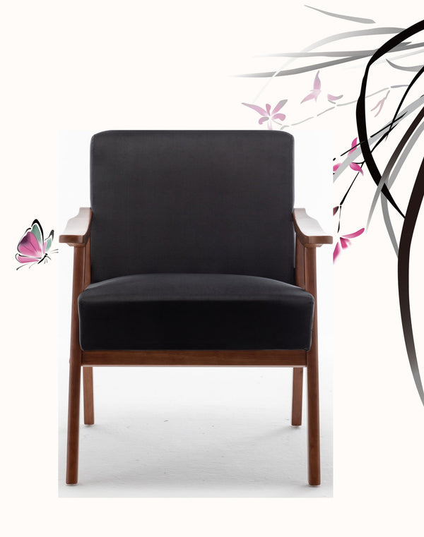 English Elm Accent Chair Microfiber Upholstered Tapered Wood Legs Mid-century Modern Lounge Seating Black B2735P256745