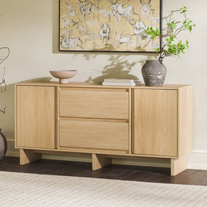English Elm Walker Edison - 63" Scandi Sideboard with Beveled Drawers — Modern MDF Console with Cable Management & Adjustable Shelves Light Brown 69.75 L x 20.88 W x 7.13 H B185P169079