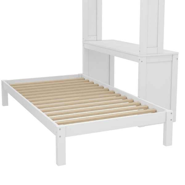 English Elm Queen Multifunctional Solid Wood Bunk Bed With Desk, Dismountable Twin Bed, Shelves & Wardrobe W1580S00214-GIGA