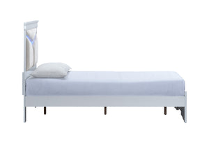 English Elm Lorana Plush Teddy Upholstered Twin Bed with Built-in Led Headboard for Kids Rooms White B078S00667