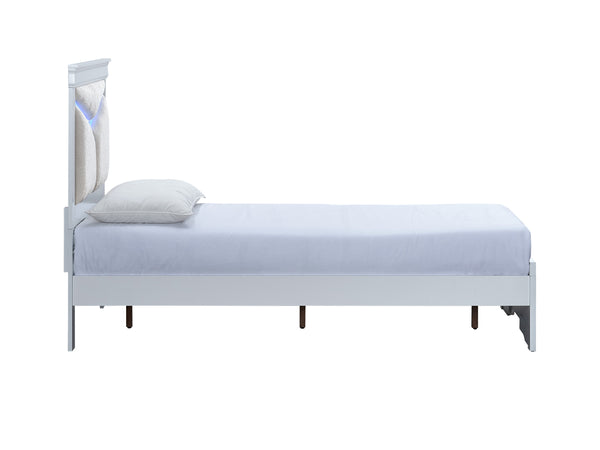 English Elm Lorana Plush Teddy Upholstered Twin Bed with Built-in Led Headboard for Kids Rooms White B078S00667