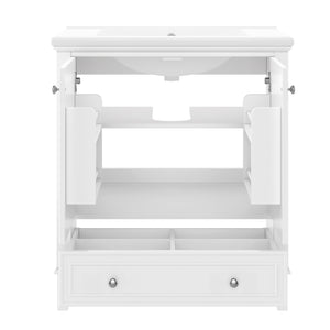 English Elm 30" Bathroom Vanity with Sink — Modern Freestanding 30" Cabinet with Ceramic Top, Drawer, Doors, Shelf White N725P221263K