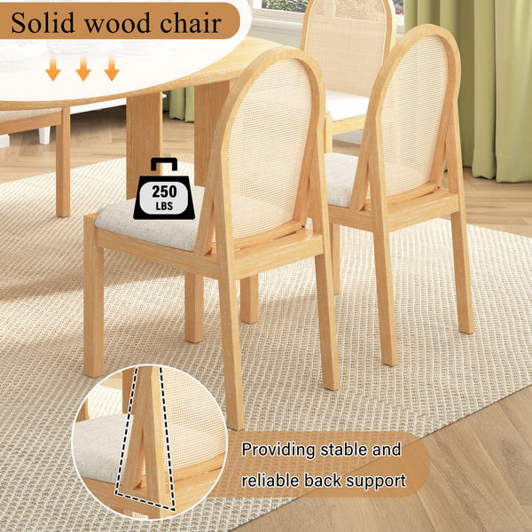 English Elm Trexm Farmhouse Oval Dining Set Seats Six with Rattan Back Chairs Oak Veneer Table Beige,Natural ST000157AAD