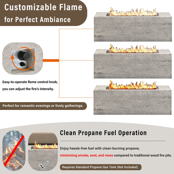 English Elm U_style Rectangular Outdoor Propane Fire Pit Mgo Set with Tank Cover Table Beige+Grey,Light Gray WY000498AAD