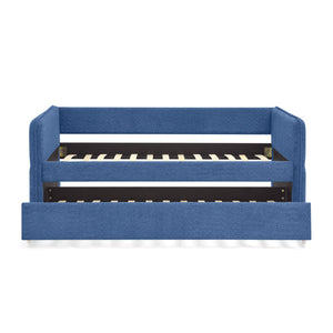 English Elm Daybed Boucle Upholstered Tufted Twin Trundle Sofa for Guest Bedroom Studio Lounge Blue W1413S00173