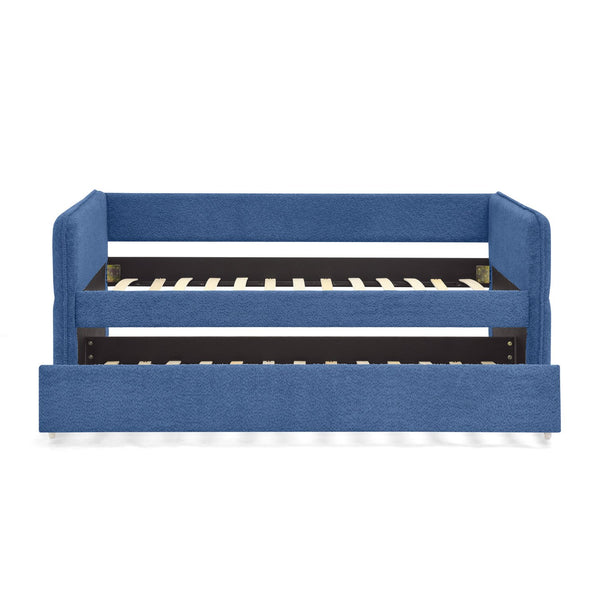 English Elm Daybed Boucle Upholstered Tufted Twin Trundle Sofa for Guest Bedroom Studio Lounge Blue W1413S00173