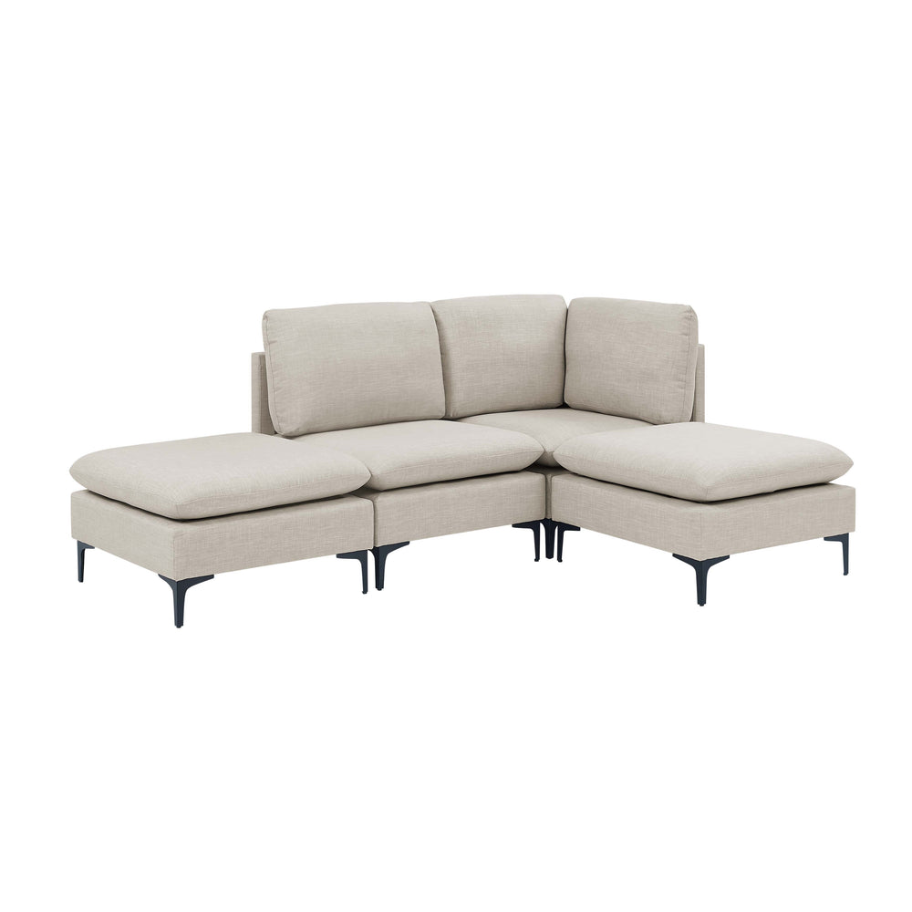 English Elm Linen Upholstered Modular Sectional Sofa with Black Metal Legs for Modern Living Almond B2748S00096