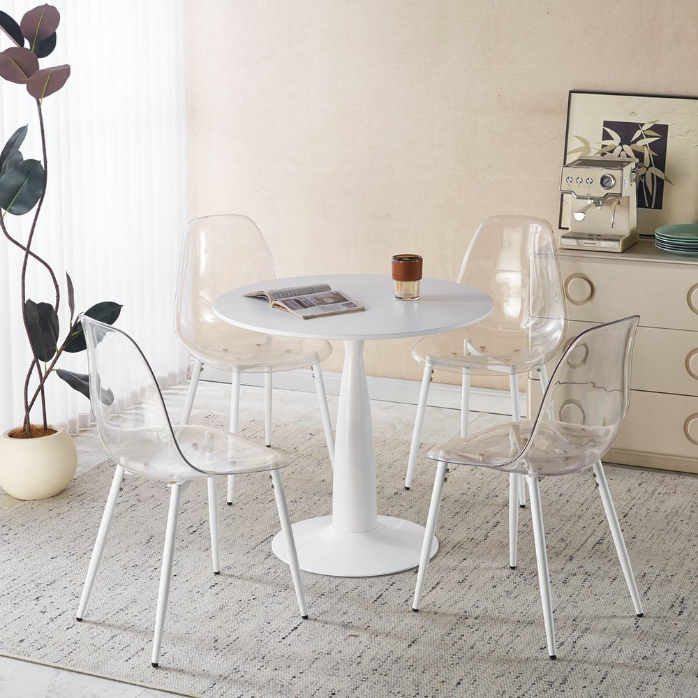 English Elm 1+4,5pieces Mid-century Dining Set White Mdf Top Tapered Metal Legs Seats Six W3766S00004