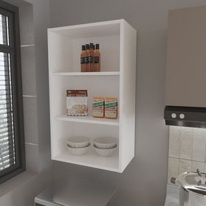 English Elm Guadalupe Melamine Wall Cabinet with Three Open Shelves for Kitchen Storage, Scratch-Resistant Design White 38.6 L x 26 W x 3.5 H B128P244993