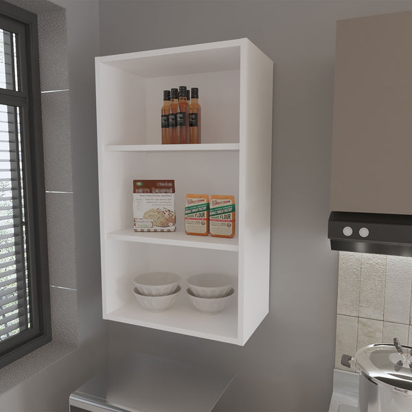 English Elm Guadalupe Melamine Wall Cabinet with Three Open Shelves for Kitchen Storage, Scratch-Resistant Design White 38.6 L x 26 W x 3.5 H B128P244993
