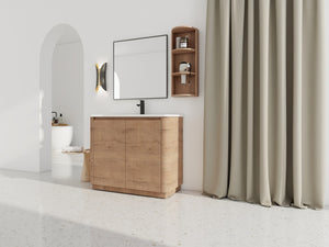 English Elm 40'' Freestanding Bathroom Vanity With Glossy Ceramic Sink, Soft-Close Doors & Ample Storage Rack W999S00405