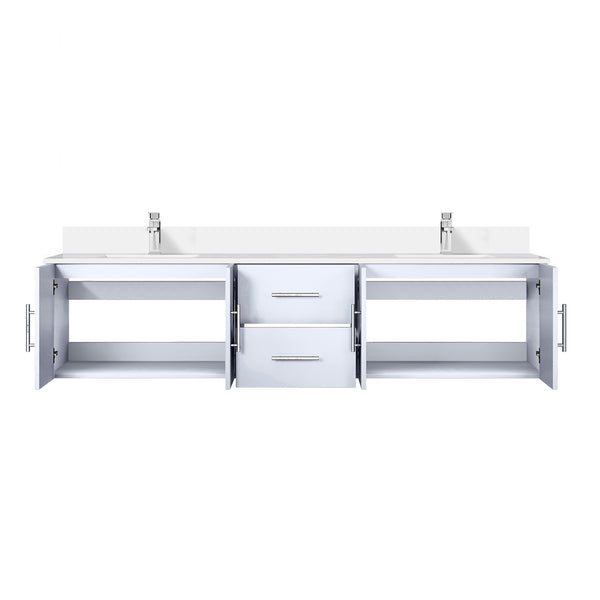 English Elm Glossy White Double Bath Vanity 80" W x 22" D with White Quartz Top, Soft-Close Drawers & Chrome Faucet Set B2731P258739